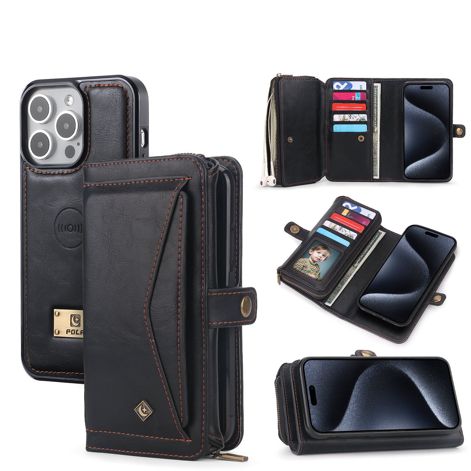 iArmor Multi-Functional Zipper Wallet Phone Case with Crossbody Strap for iPhone