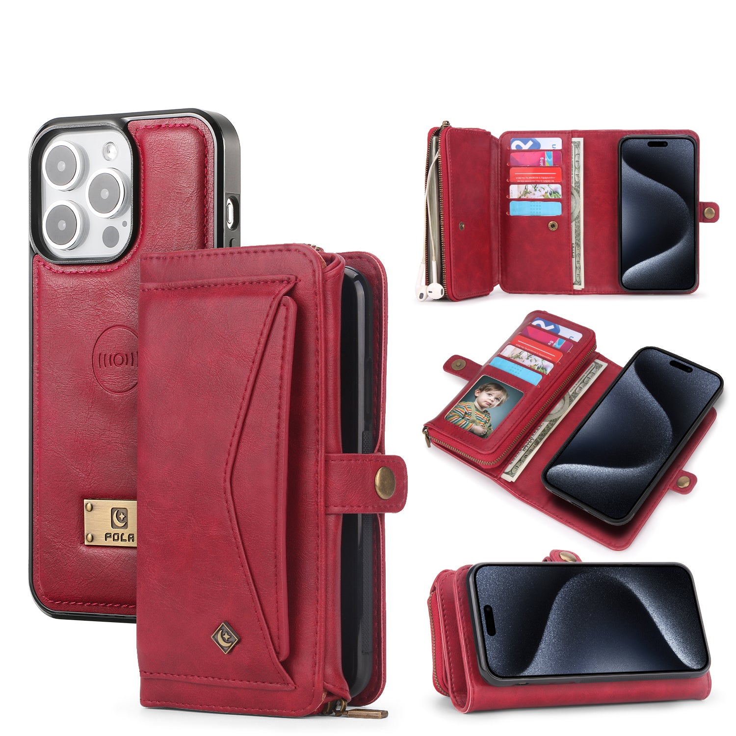 iArmor Multi-Functional Zipper Wallet Phone Case with Crossbody Strap for iPhone