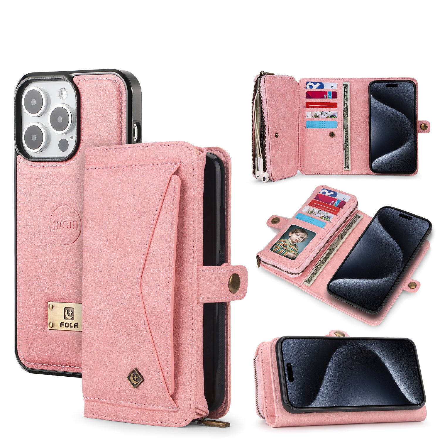 iArmor Multi-Functional Zipper Wallet Phone Case with Crossbody Strap for iPhone