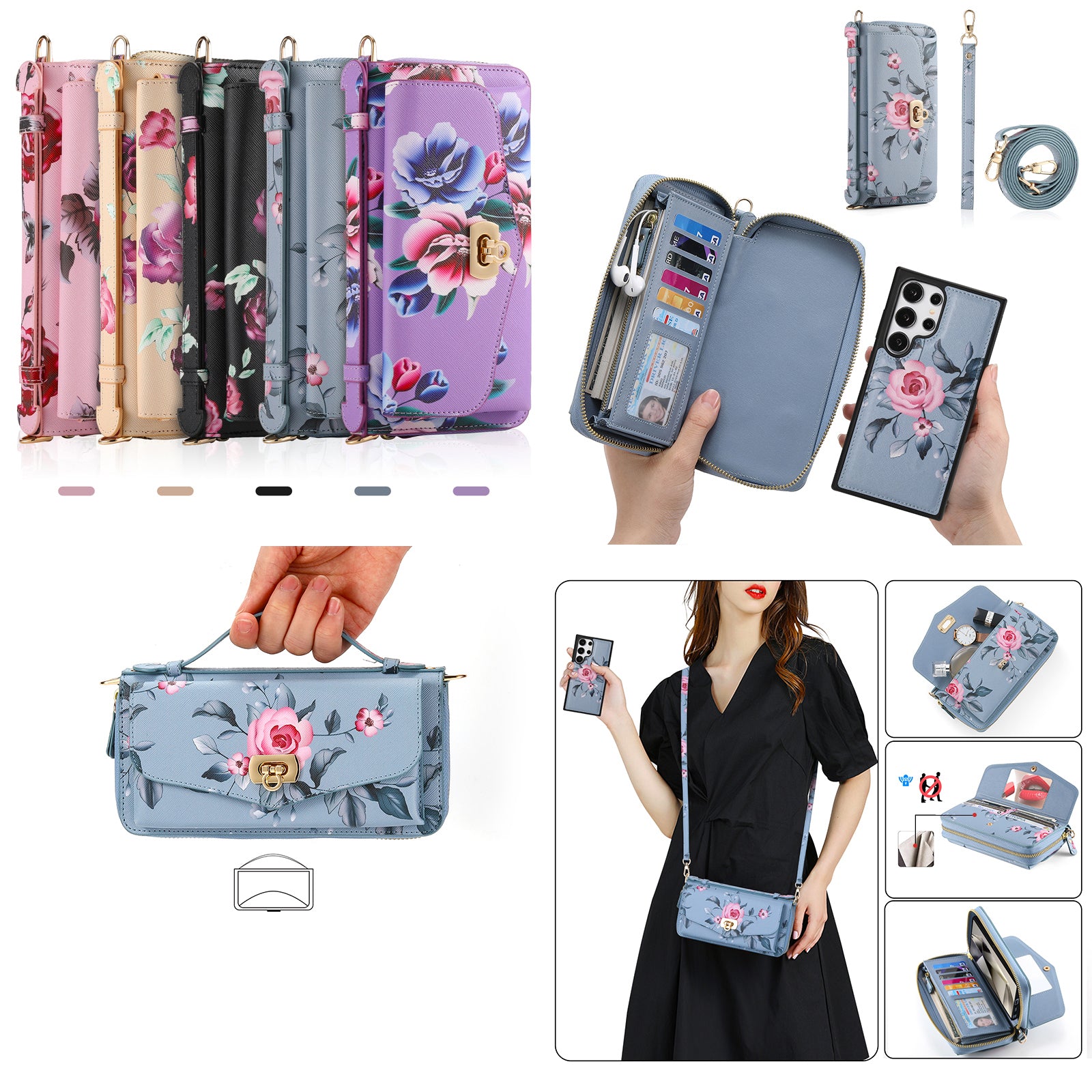 i Armor BloomCraft Leather Wallet Case with Versatile Carrying Straps for Samsung Galaxy S24/S23/S22/S21 Series