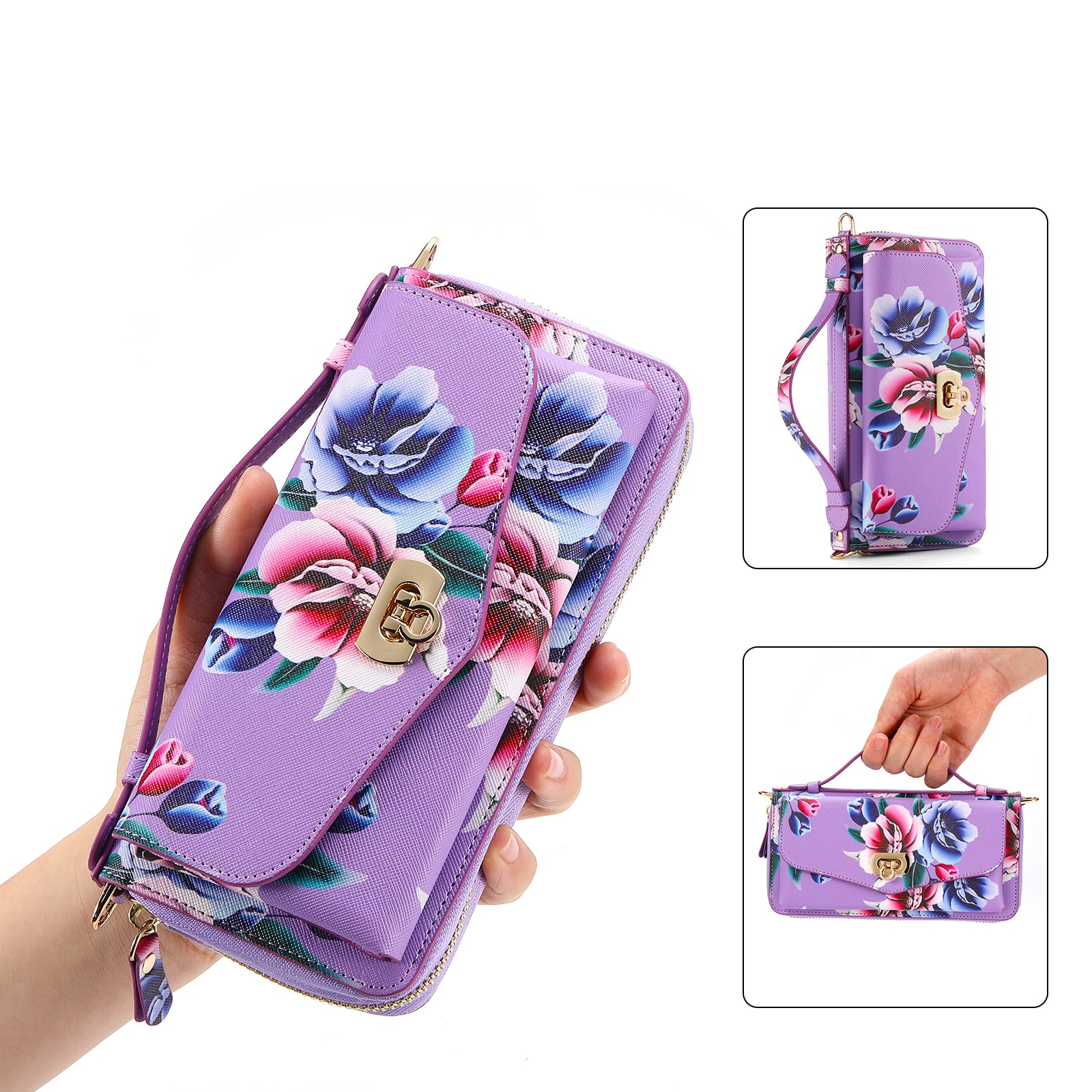 iArmor iPhone Leather Wallet Case with Artistic Floral Design & Convertible Straps