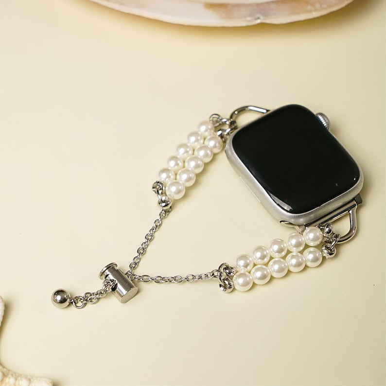 iArmor Pearl-Adorned Double Row Link Band for Apple Watch – Chic Metal Buckle