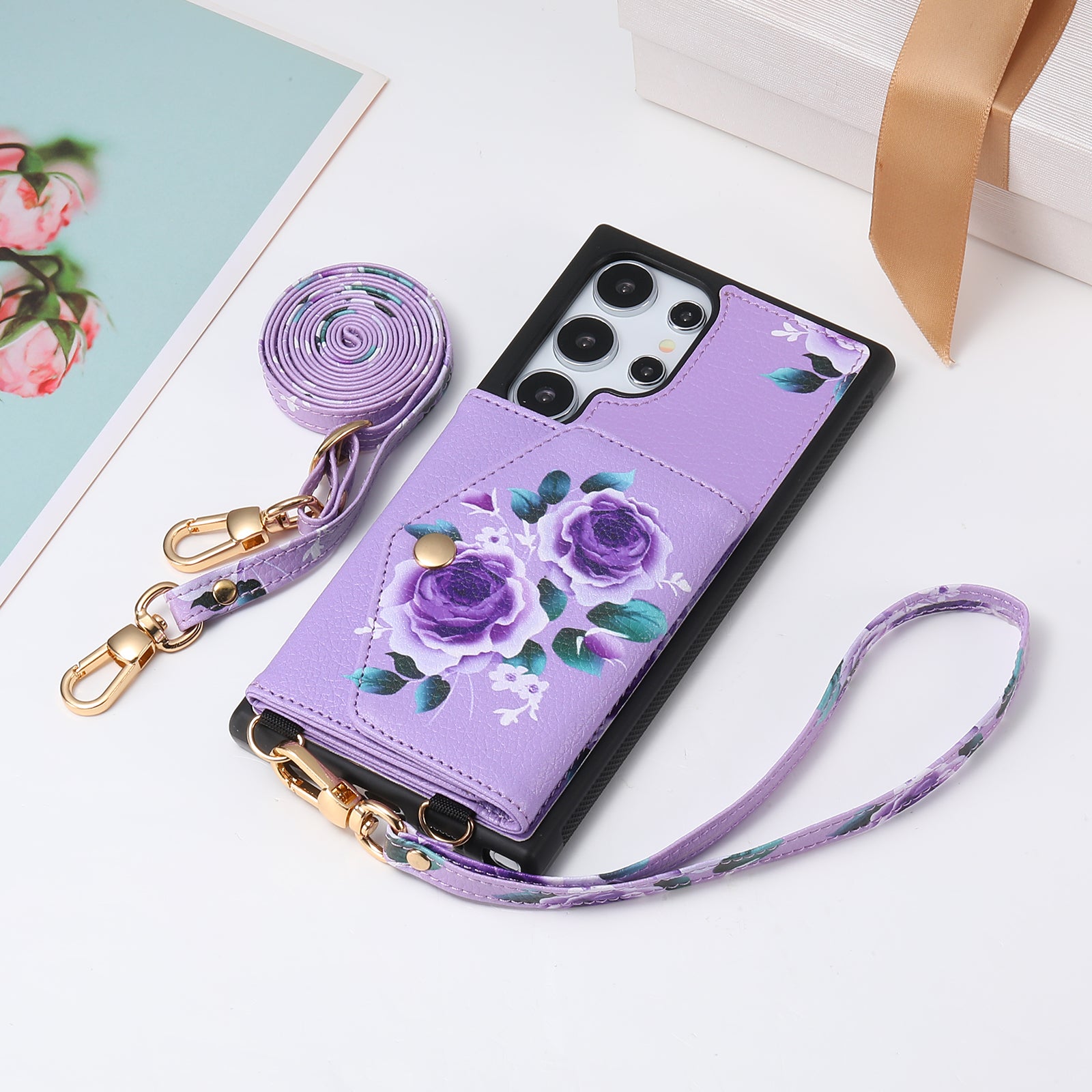 iArmor Blooming Floral Design Leather Wallet Case for Samsung Galaxy S24/S23/S22/S21 Series