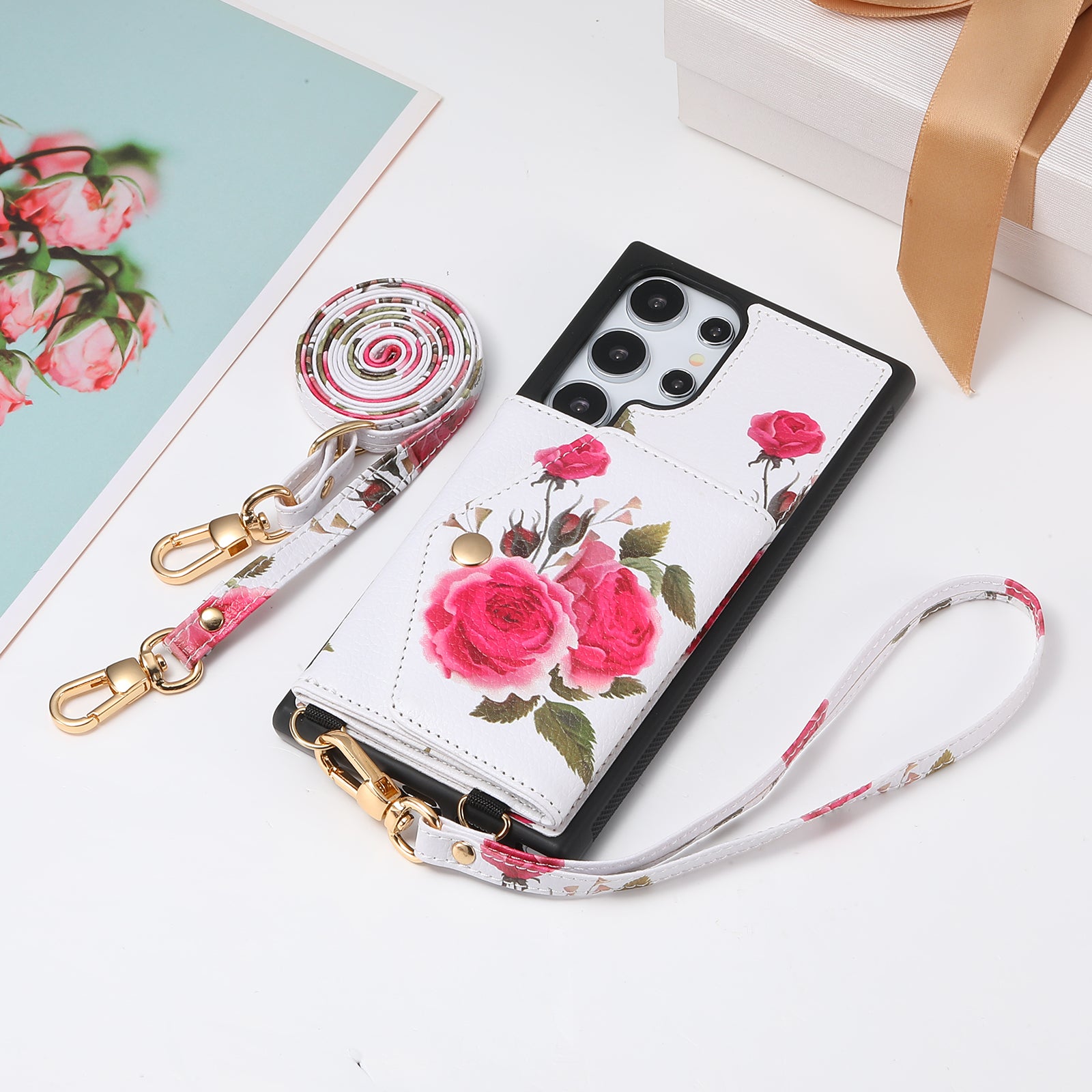 iArmor Blooming Floral Design Leather Wallet Case for Samsung Galaxy S24/S23/S22/S21 Series