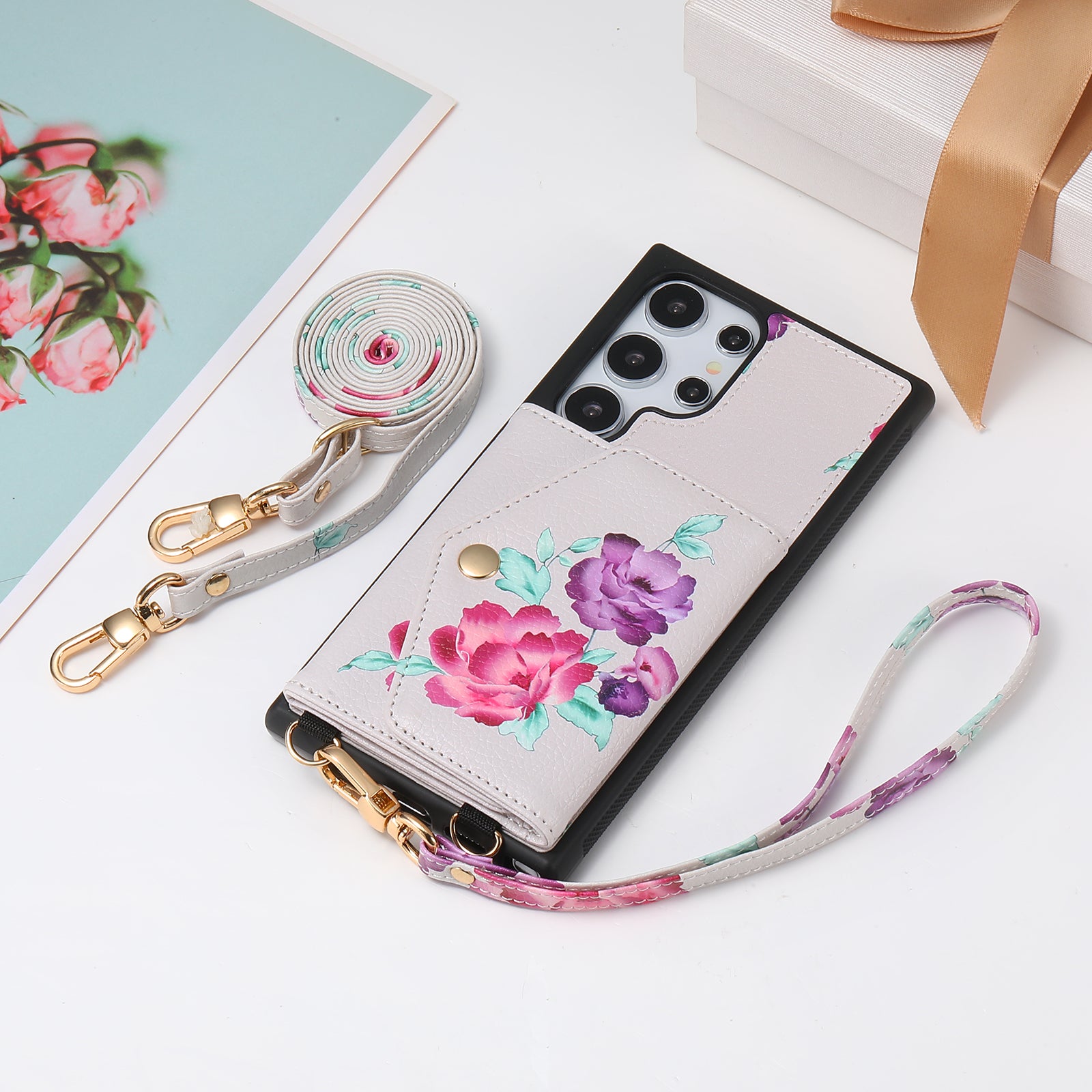 iArmor Blooming Floral Design Leather Wallet Case for Samsung Galaxy S24/S23/S22/S21 Series