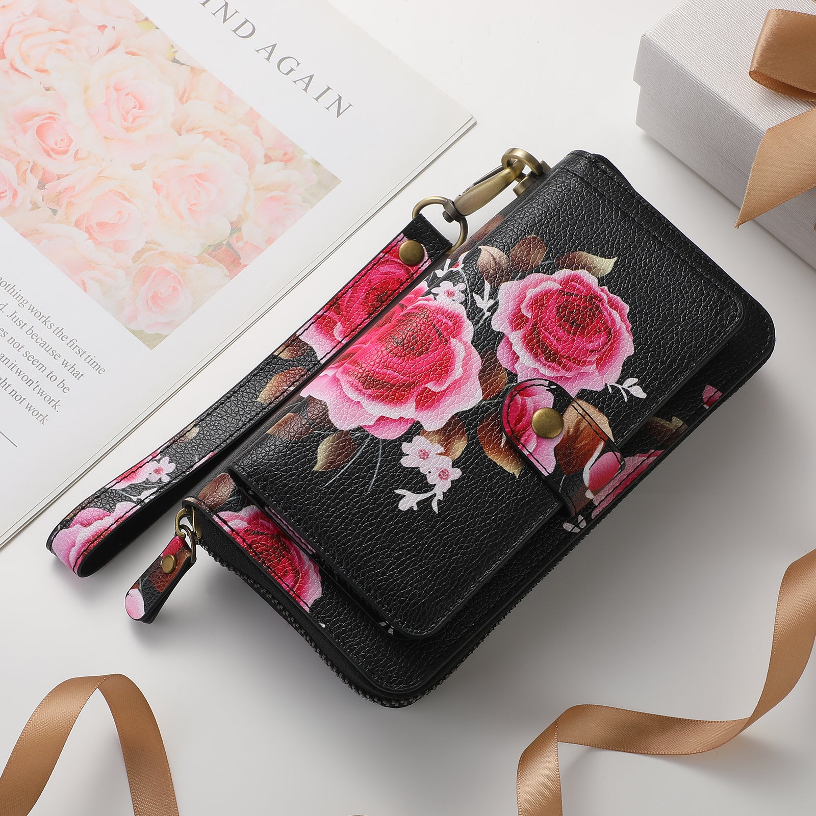 iArmor Floral Zipper Wallet Case for Samsung S24/23/22/21 Series