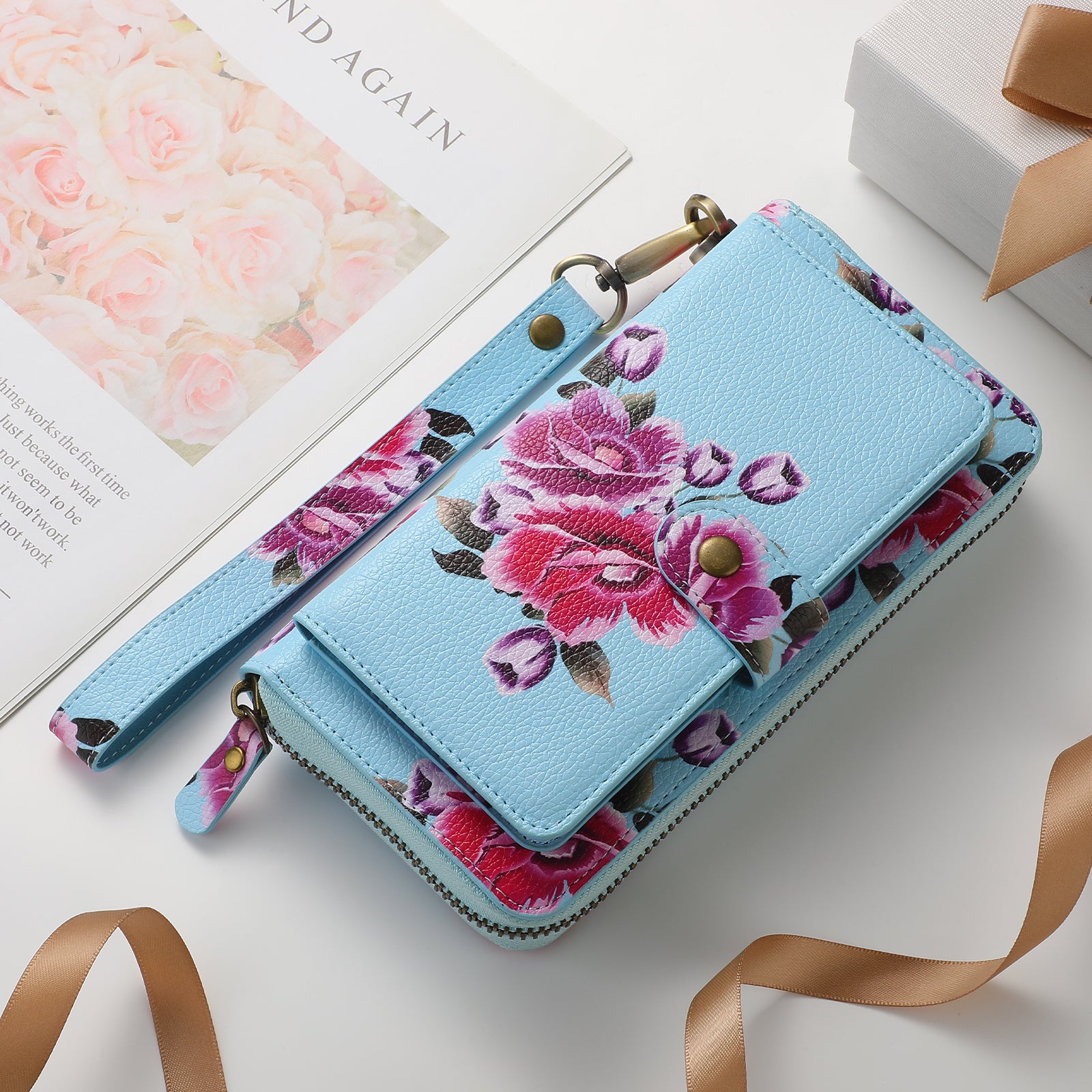 iArmor Floral Zipper Wallet Case for Samsung S24/23/22/21 Series