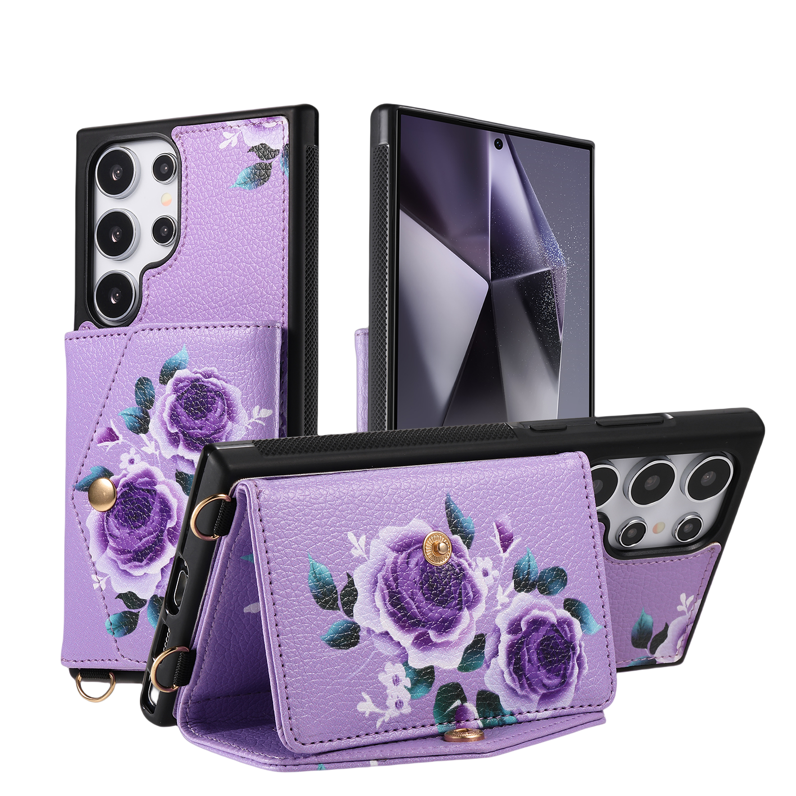 iArmor Blooming Floral Design Leather Wallet Case for Samsung Galaxy S24/S23/S22/S21 Series