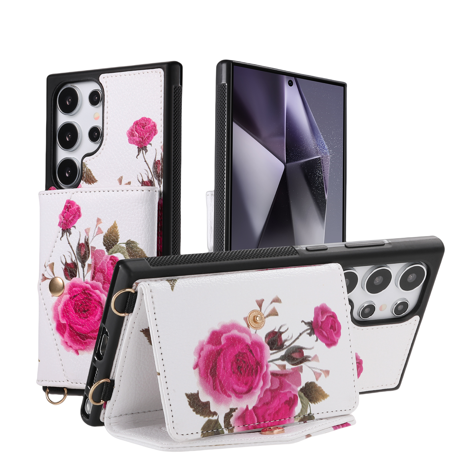 iArmor Blooming Floral Design Leather Wallet Case for Samsung Galaxy S24/S23/S22/S21 Series