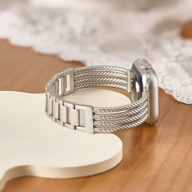 iArmor Wheat-Inspired 4-Row Curved Metal Chain Link Band for Apple Watch