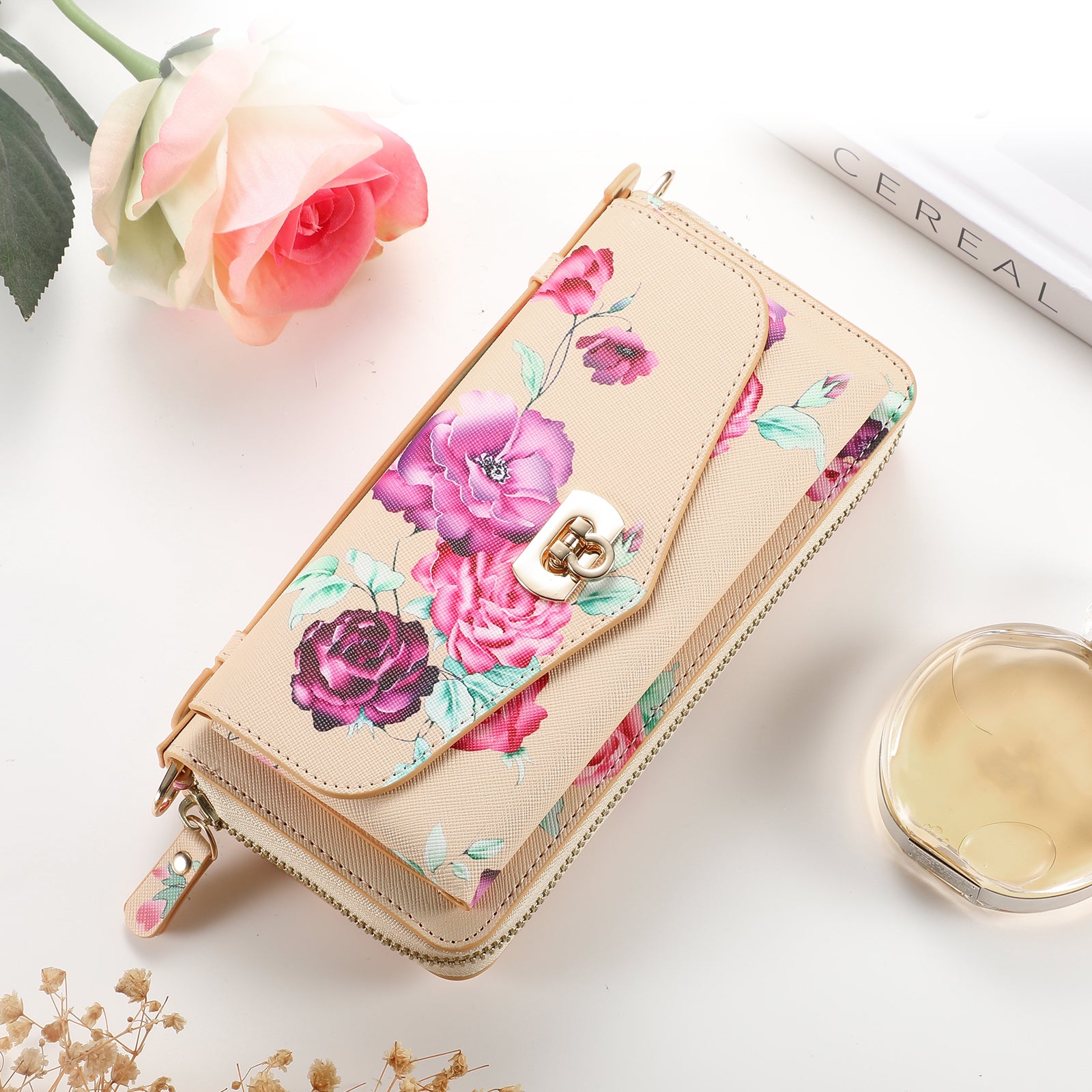 iArmor iPhone Leather Wallet Case with Artistic Floral Design & Convertible Straps