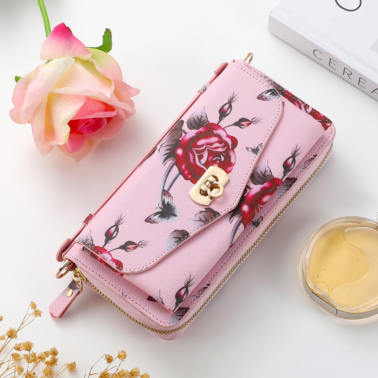 iArmor iPhone Leather Wallet Case with Artistic Floral Design & Convertible Straps