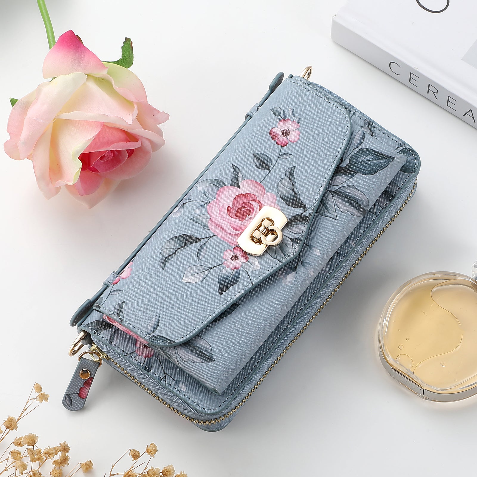 iArmor iPhone Leather Wallet Case with Artistic Floral Design & Convertible Straps