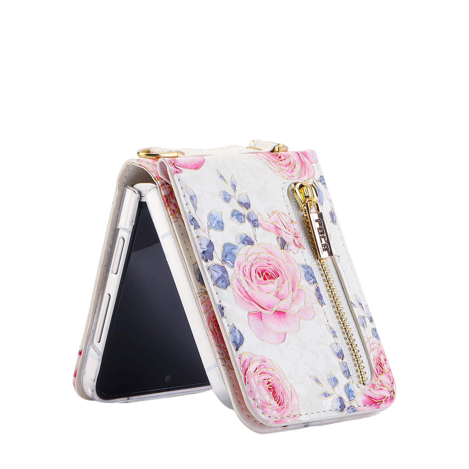 IARMOR Galaxy Flip 6/5/4/3 Rose Embossed Leather Wallet Case – Floral Elegance with Card Holder