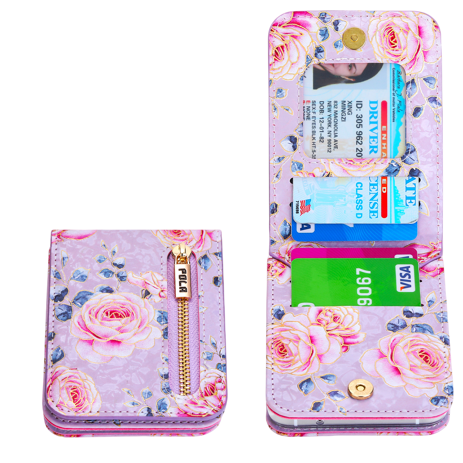 IARMOR Galaxy Flip 6/5/4/3 Rose Embossed Leather Wallet Case – Floral Elegance with Card Holder