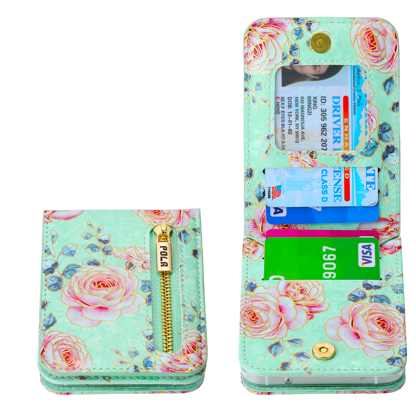 IARMOR Galaxy Flip 6/5/4/3 Rose Embossed Leather Wallet Case – Floral Elegance with Card Holder