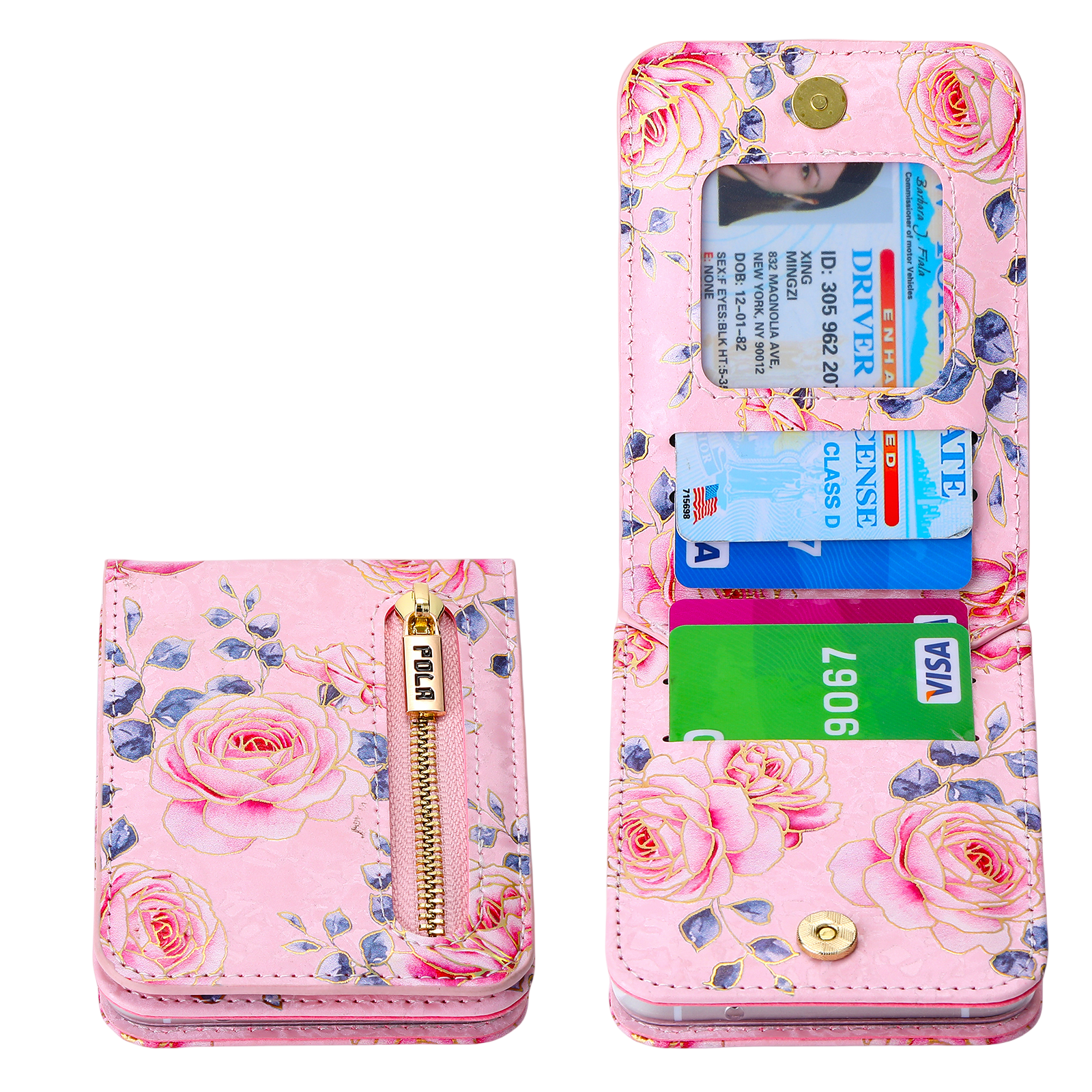 IARMOR Galaxy Flip 6/5/4/3 Rose Embossed Leather Wallet Case – Floral Elegance with Card Holder