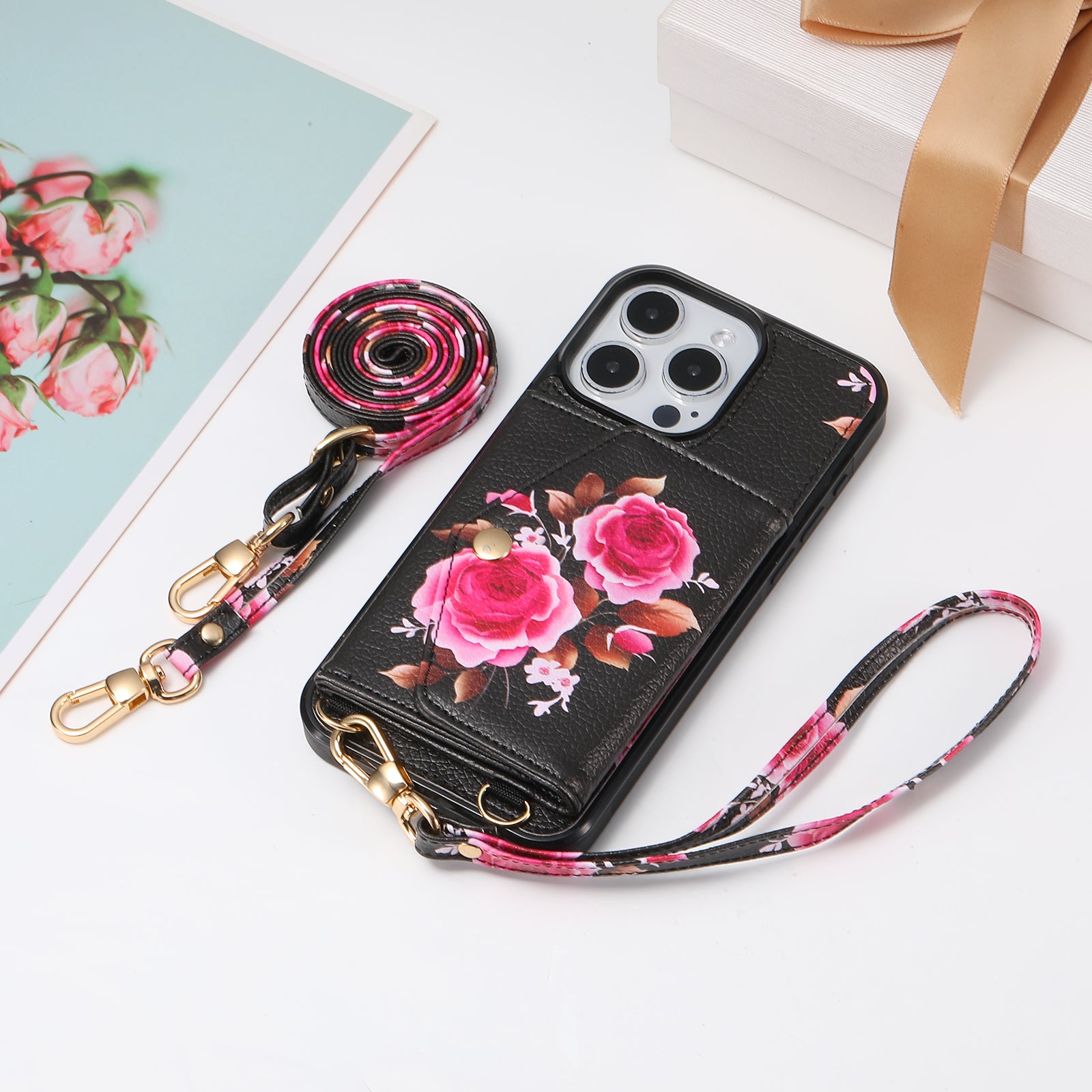 iArmor Blooming Floral Design Leder-Brieftaschenhülle für iPhone