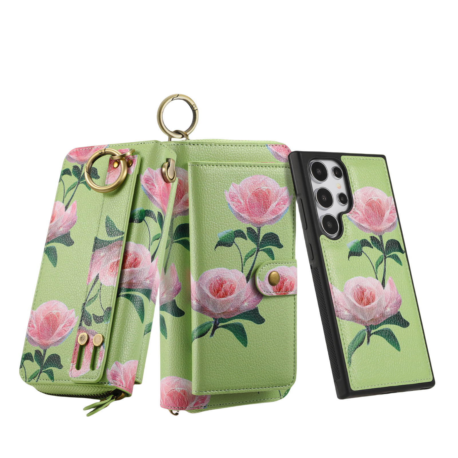 iArmor Floral Zipper Wallet Case for Samsung S24/23/22/21 Series