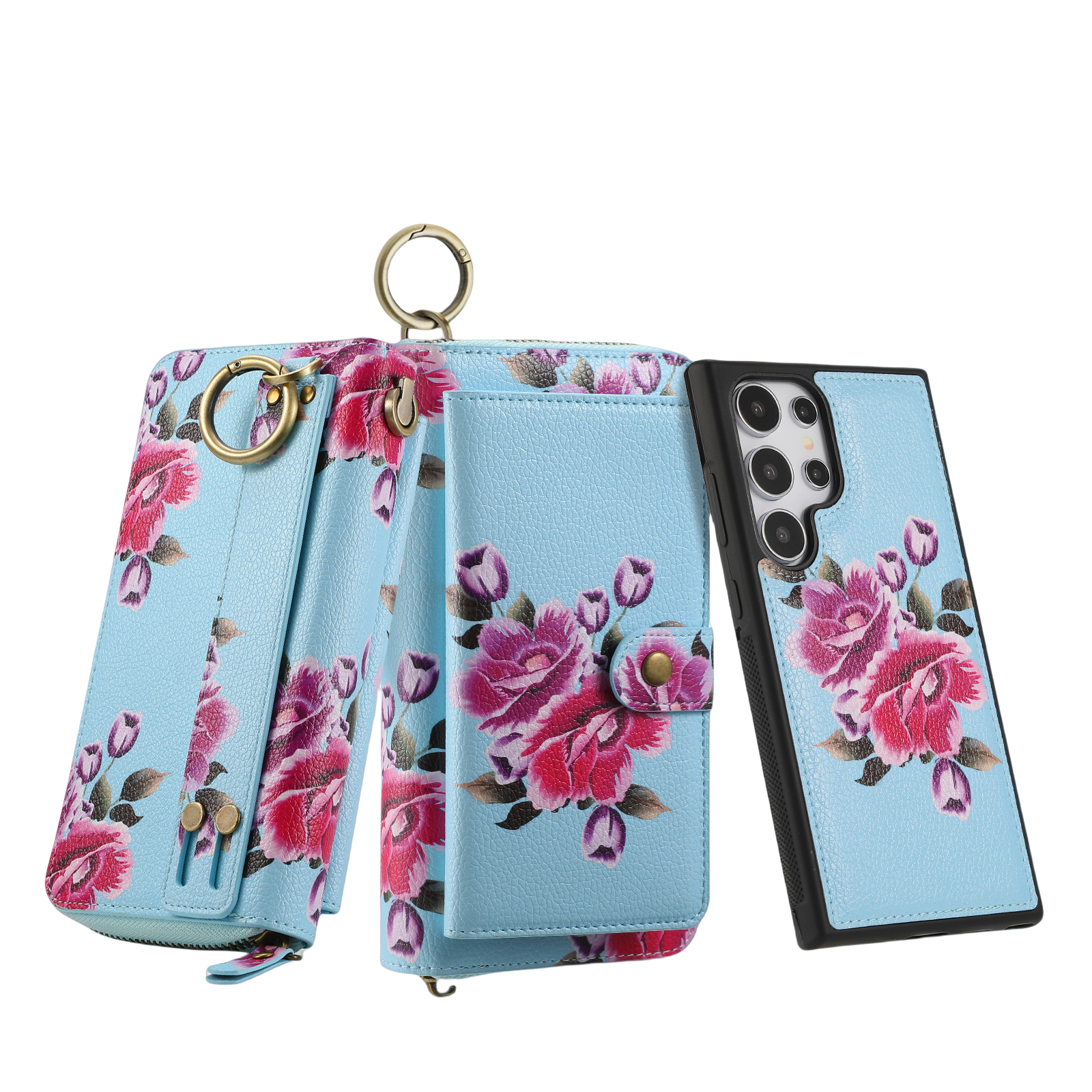 iArmor Floral Zipper Wallet Case for Samsung S24/23/22/21 Series