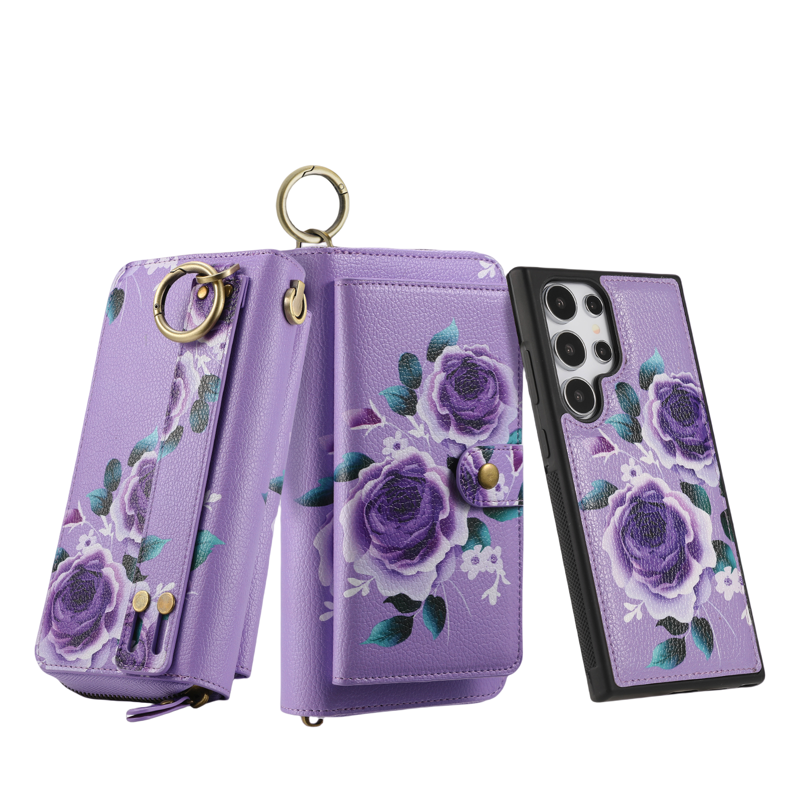 iArmor Floral Zipper Wallet Case for Samsung S24/23/22/21 Series