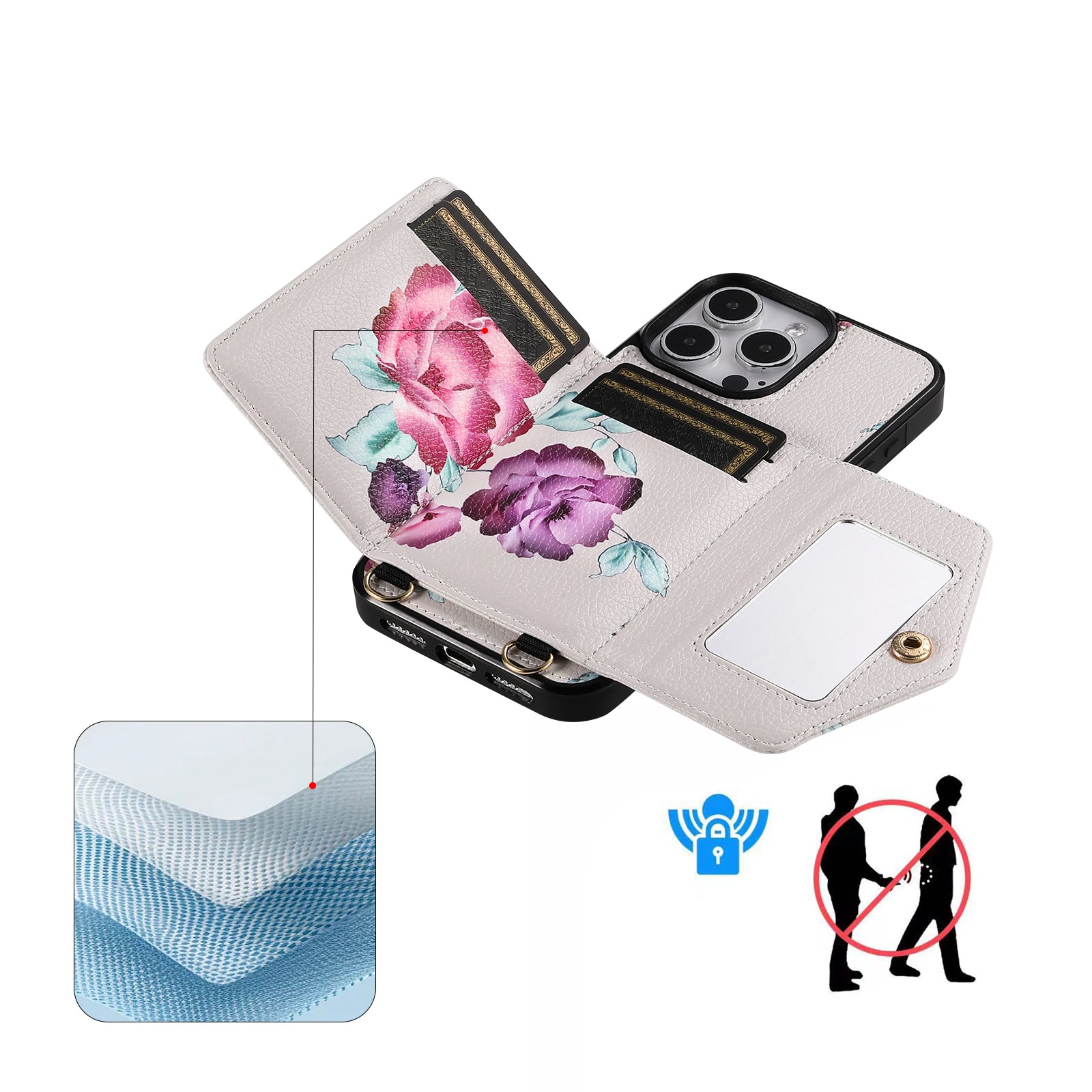 iArmor Blooming Floral Design Leder-Brieftaschenhülle für iPhone