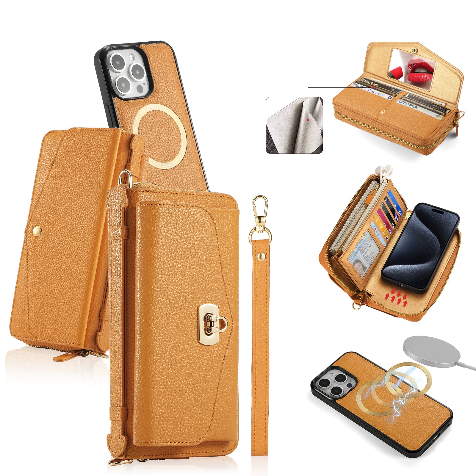 iArmor Leather Pair Wallet Case for iPhone 16 – RFID, Card Slots with Detachable Straps