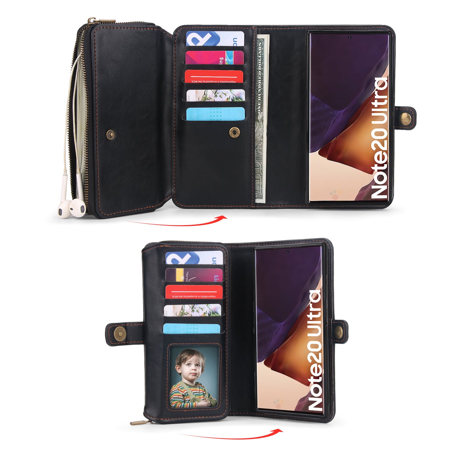 iArmor Multi-Functional Zipper Wallet Phone Case with Crossbody Strap for Samsung Galaxy Note Series