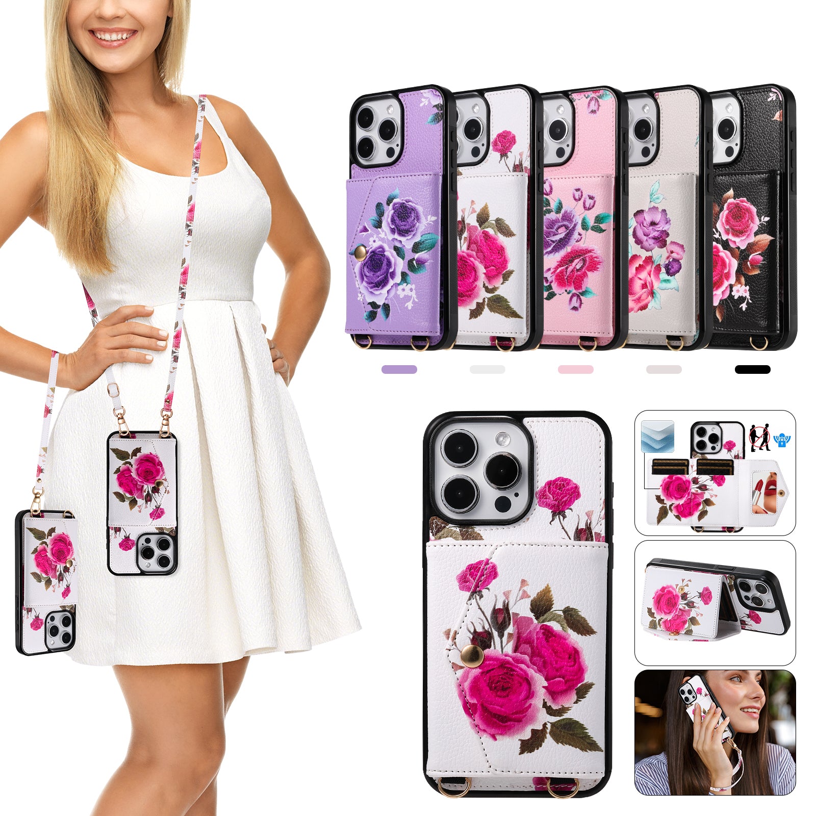 iArmor Blooming Floral Design Leder-Brieftaschenhülle für iPhone