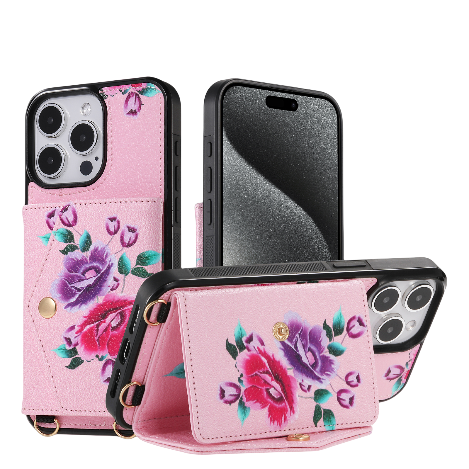 iArmor Blooming Floral Design Leather Wallet Case for iPhone