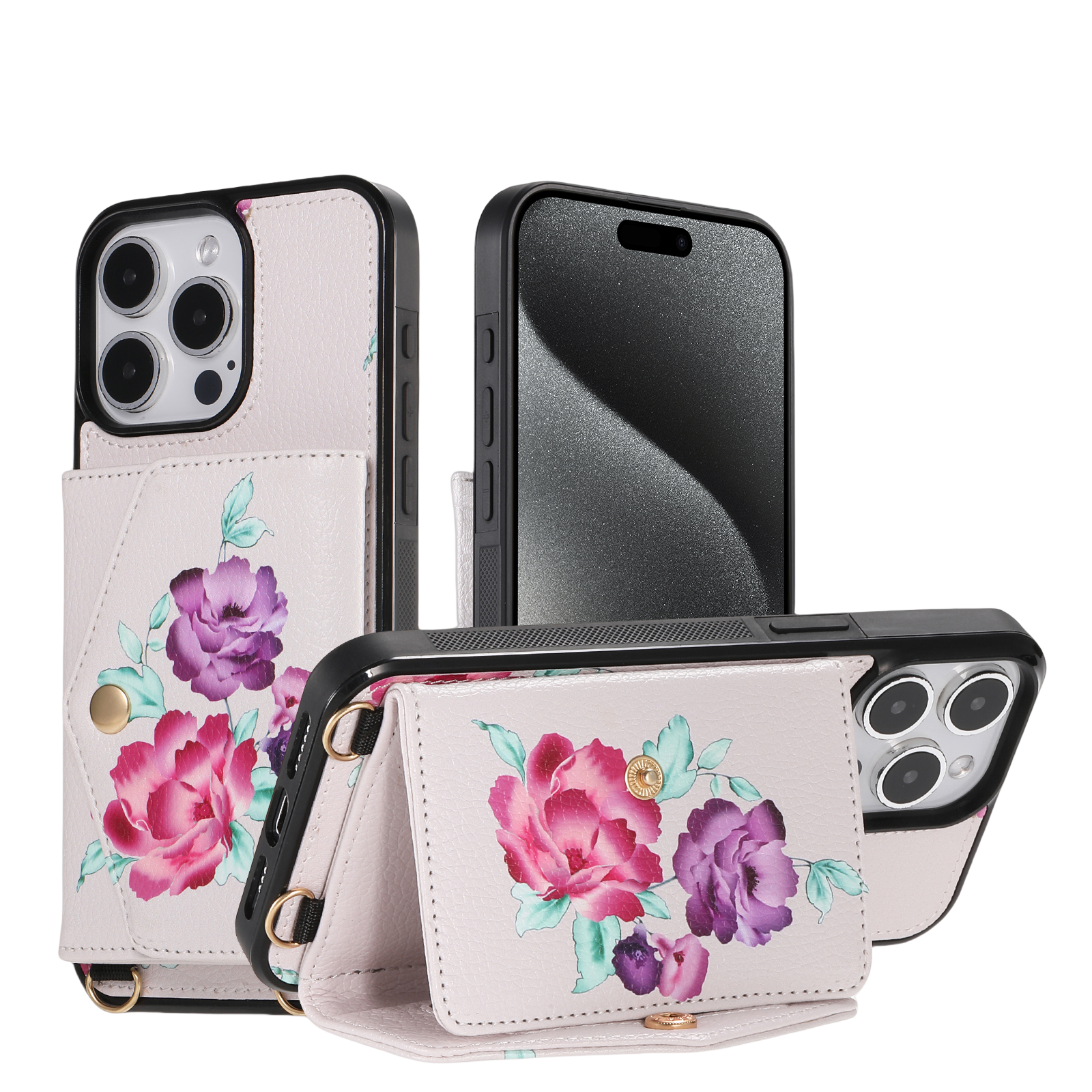 iArmor Blooming Floral Design Leder-Brieftaschenhülle für iPhone