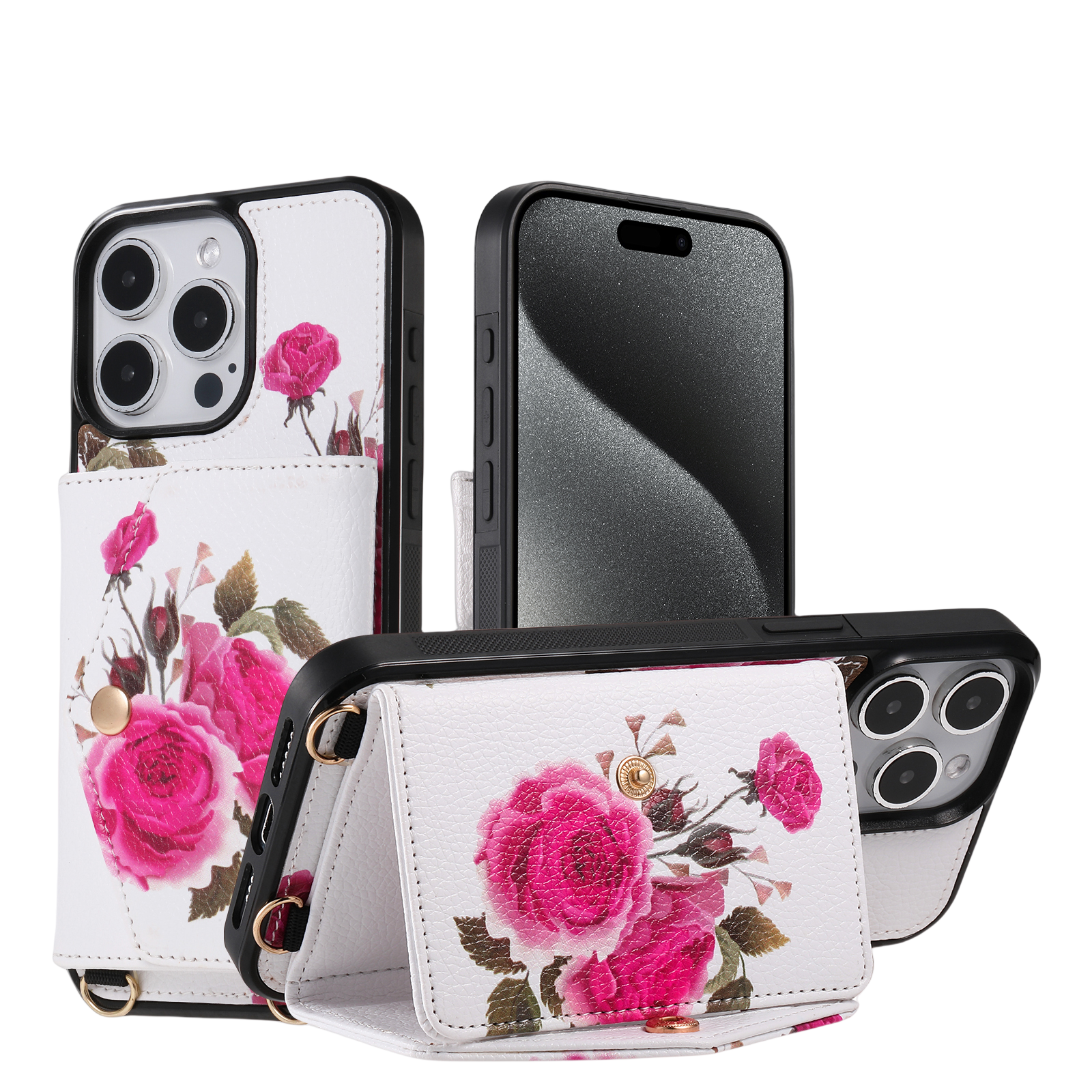 iArmor Blooming Floral Design Leder-Brieftaschenhülle für iPhone