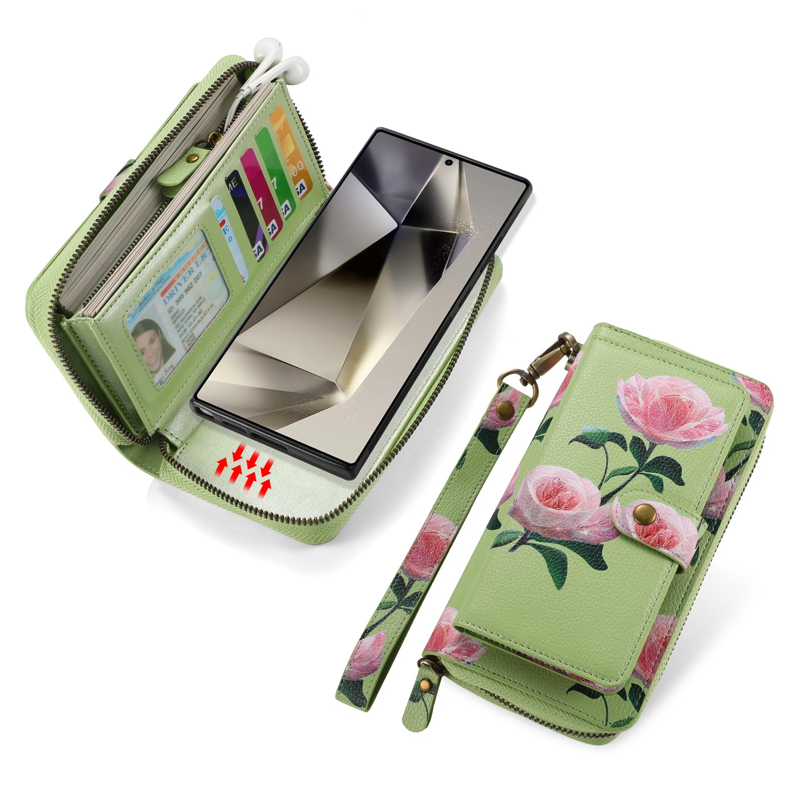 iArmor Floral Zipper Wallet Case for Samsung S24/23/22/21 Series