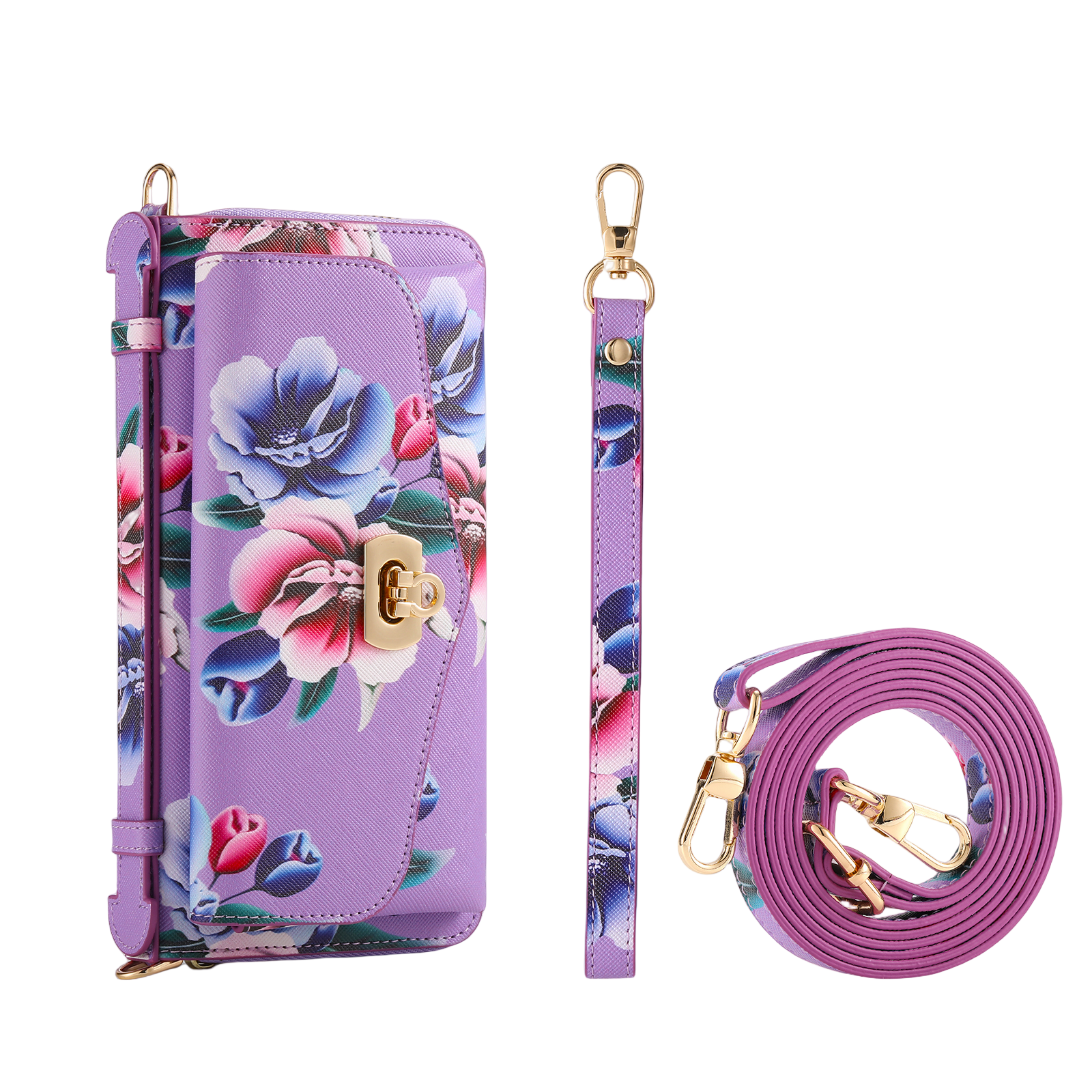 iArmor iPhone Leather Wallet Case with Artistic Floral Design & Convertible Straps