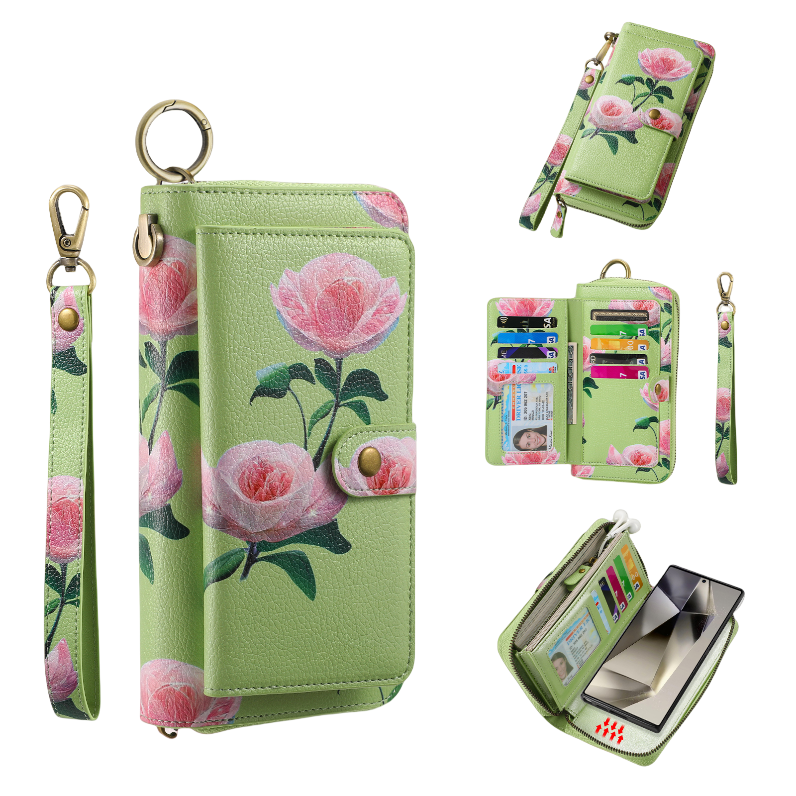 iArmor Floral Zipper Wallet Case for Samsung S24/23/22/21 Series