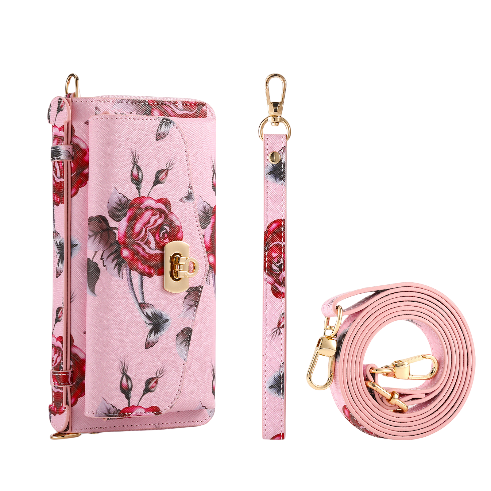 iArmor iPhone Leather Wallet Case with Artistic Floral Design & Convertible Straps