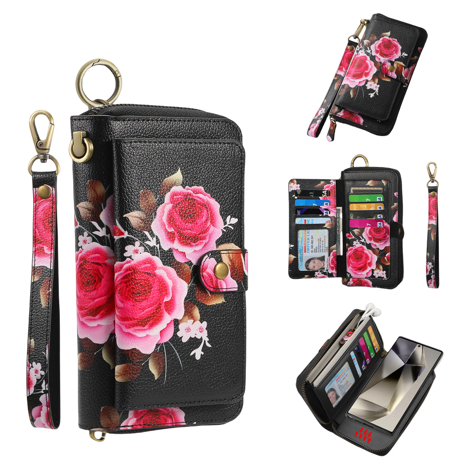 iArmor Floral Zipper Wallet Case for Samsung S24/23/22/21 Series