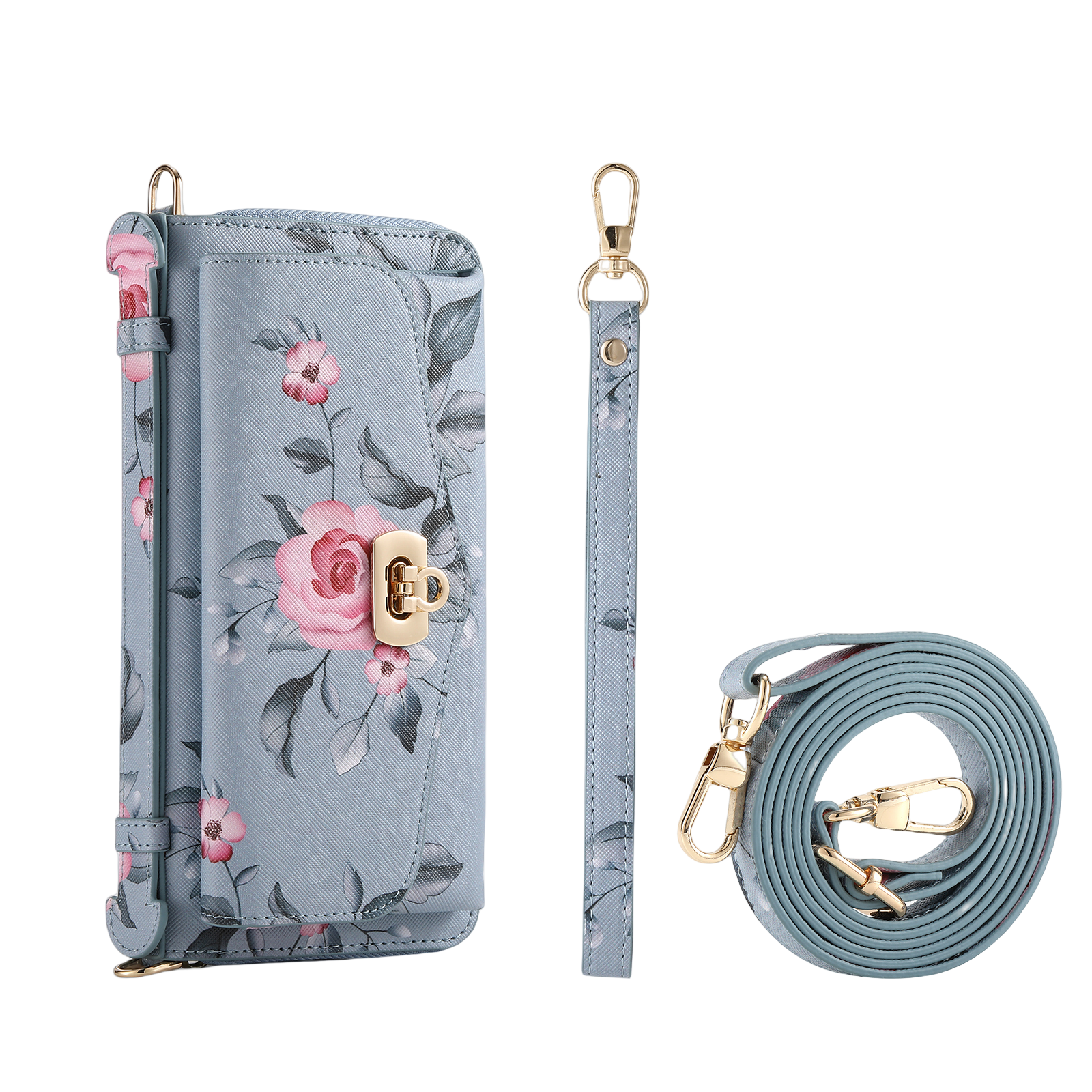 iArmor iPhone Leather Wallet Case with Artistic Floral Design & Convertible Straps