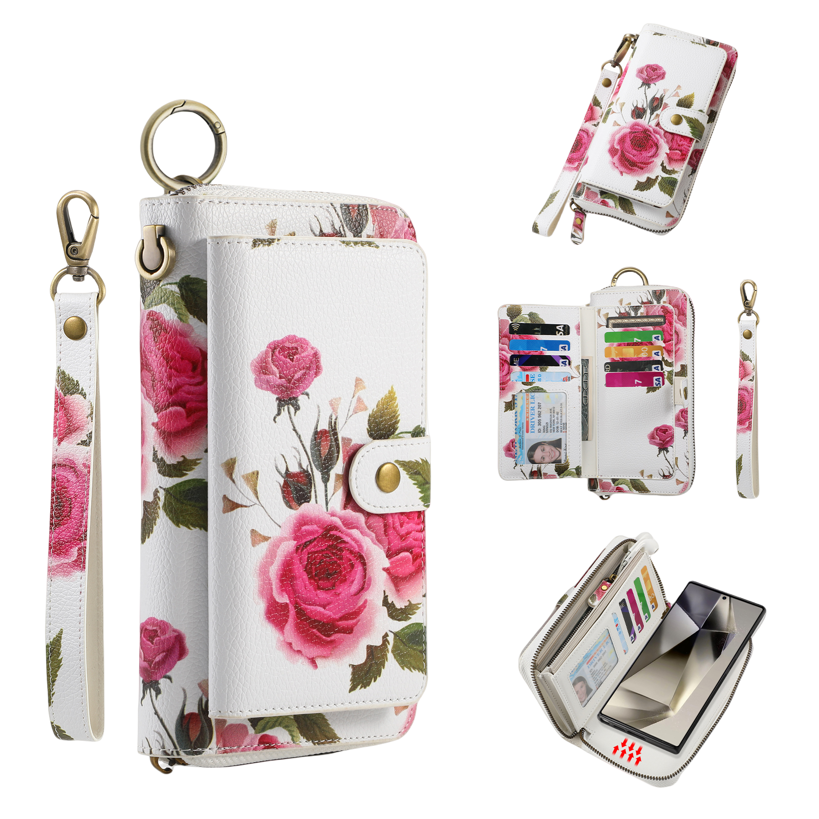 iArmor Floral Zipper Wallet Case for Samsung S24/23/22/21 Series