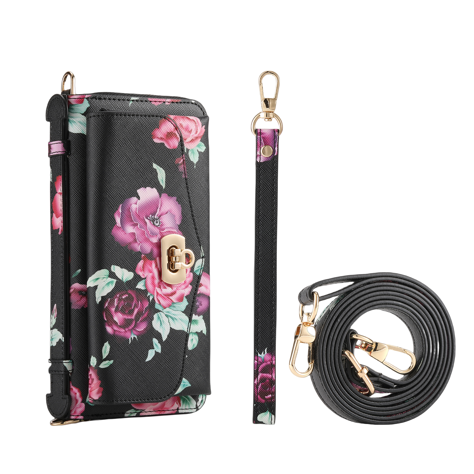 iArmor iPhone Leather Wallet Case with Artistic Floral Design & Convertible Straps